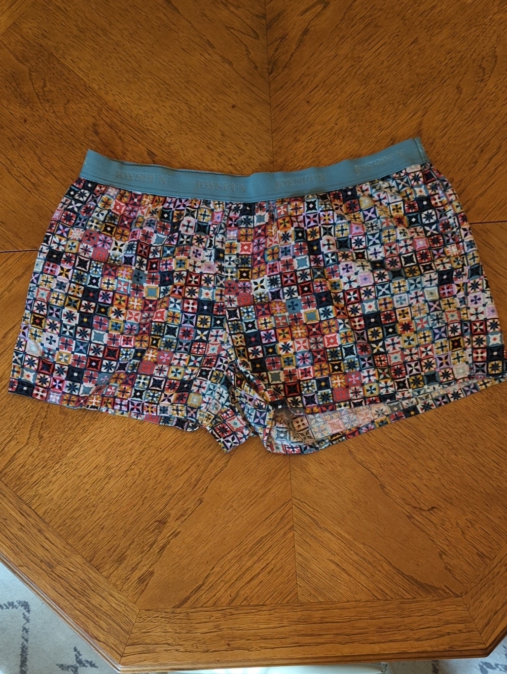 Colorful Mosaic Print PJ Lounge Shorts with Teal Waistband